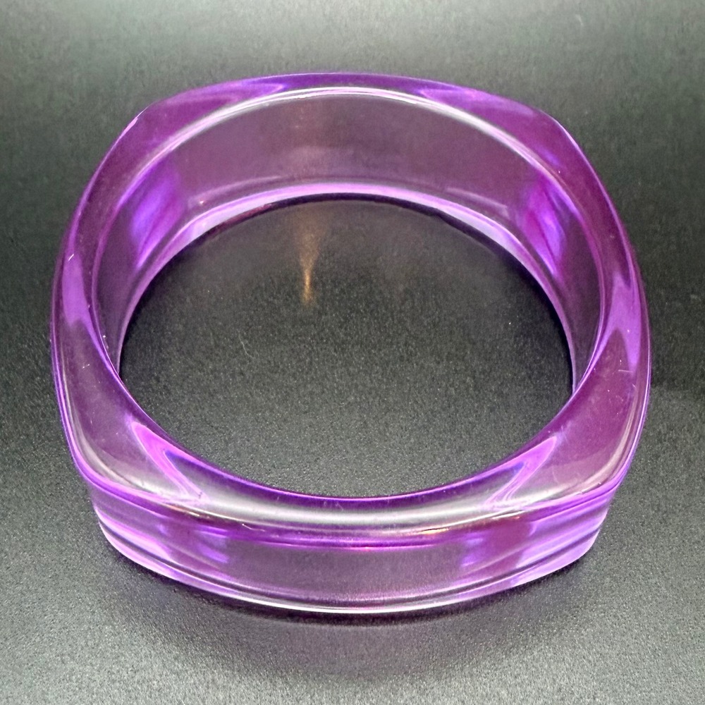 Square Bangle Bracelet Size 8.25 Purple Acrylic Chunky Retro Statement - Picture 3 of 9